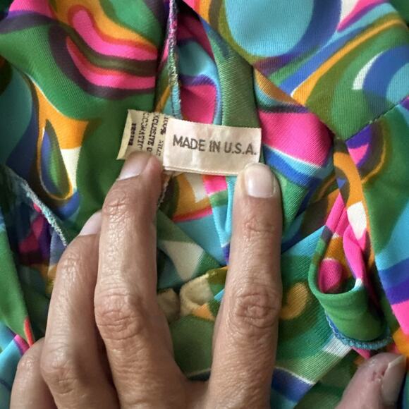 Vintage Sculptress Intimate Long Nightgown Dress Bright Boho 1960s Size Small￼‎ - Picture 5 of 9